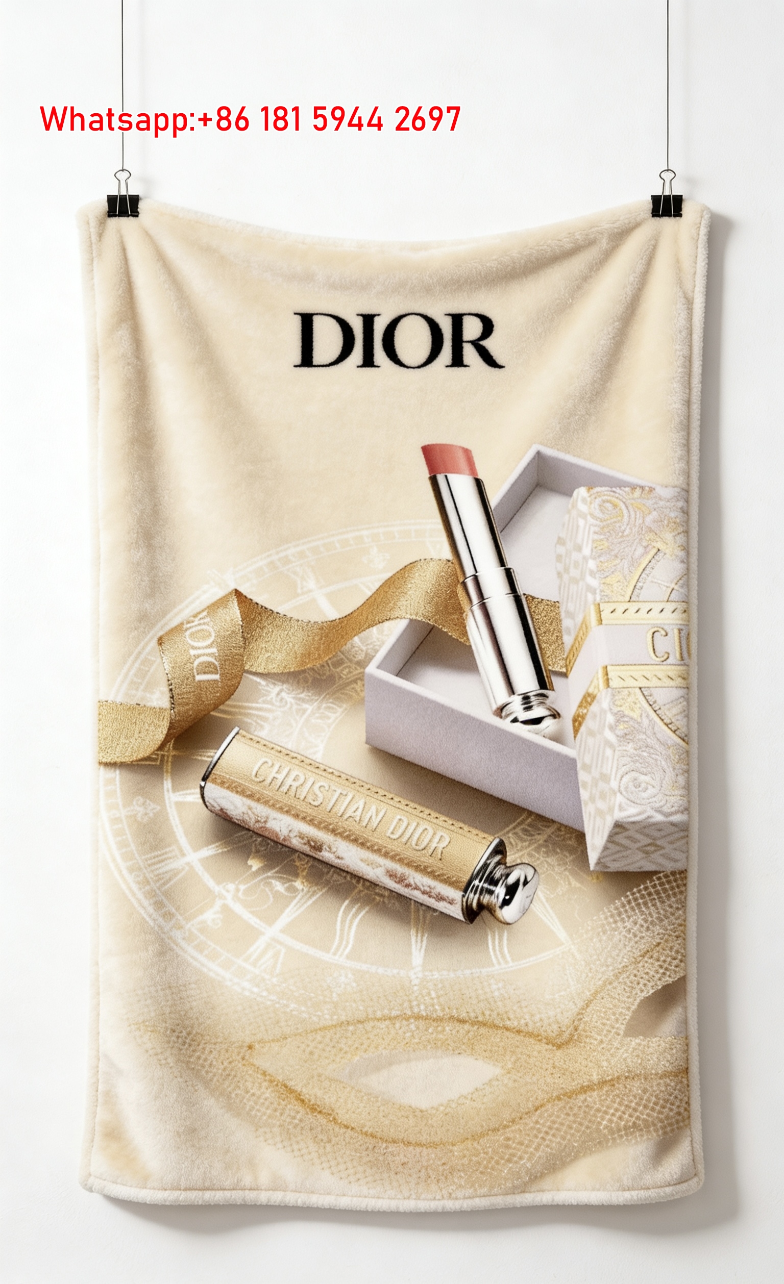 Christian Dior Gold Lipstick Luxury Gift Flannel Sofa Throw Blanket D183